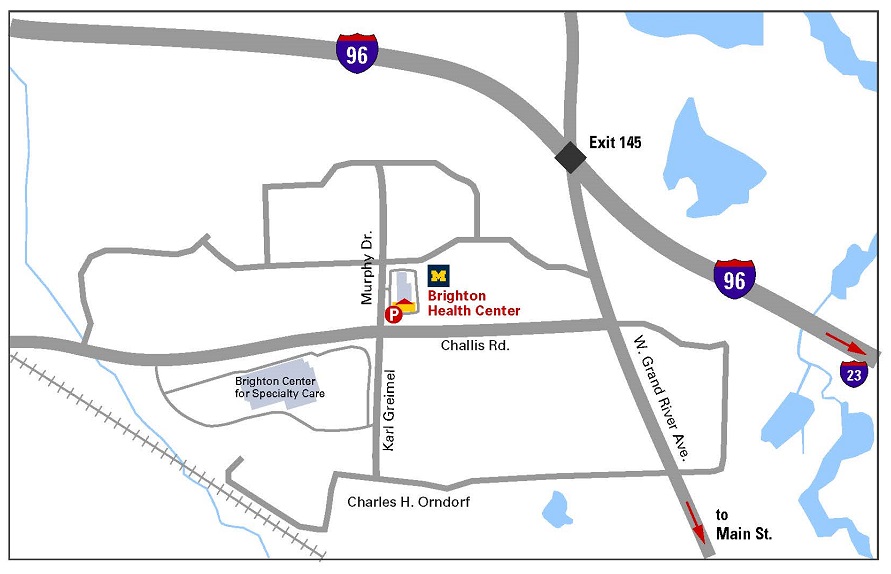 Map of Location of Michigan Medicine COVID-19 Vaccine Clinic at Brighton Health Center