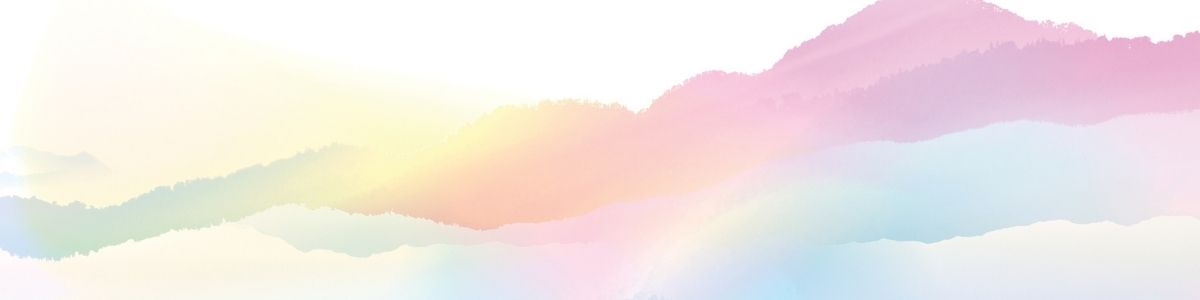 Abstract watercolor of banked clouds using pastel shades of blue, pink, yellow and green